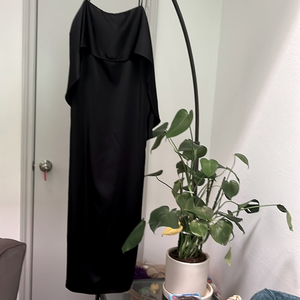 Elizabeth & James Black ruffle midi neckline dress